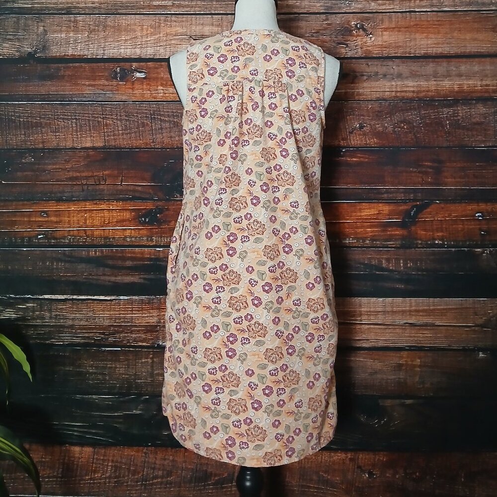 Sonoma Shift Dress S Linen Rayon Peach Floral Pin Tuck Pleat Pockets - Picture 4 of 8